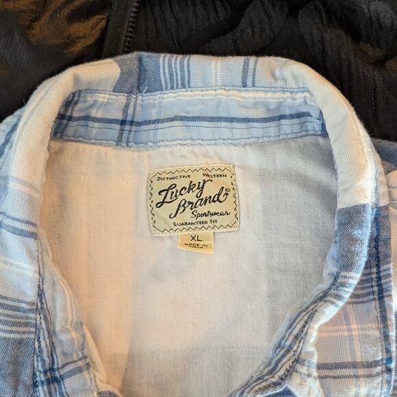 Lucky Brand Men's Pearl Button Up S/S Shirt Blue Plaid XL - Picture 5 of 5